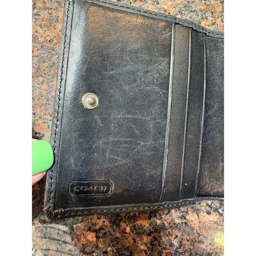 Vintage Coach Black Bifold Wallet Contrast Stitching w/Coin Compartment